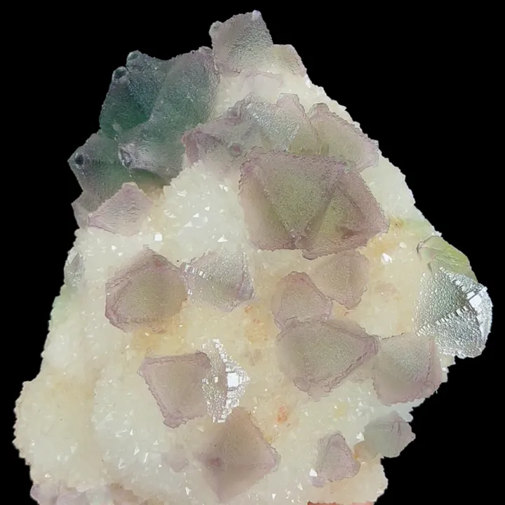 Natural Green Purple Octahedral Fluorite and Clear Quartz Cluster, Mineral Specimen:Zhejiang,China (160*180*65MM) image