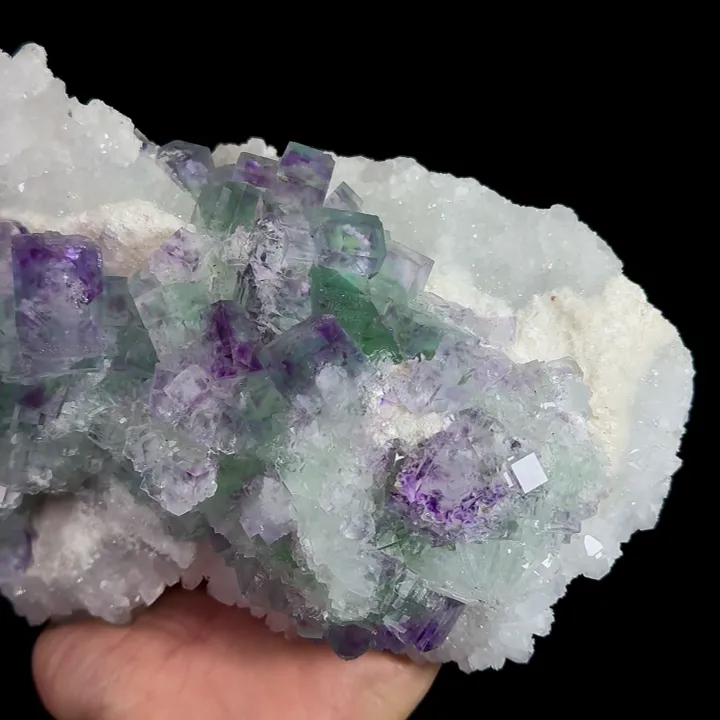 Natural Green Purple Phantom Fluorite and Clear Quartz, Mineral Specimen:Zhejiang,China (190*140*60MM) image