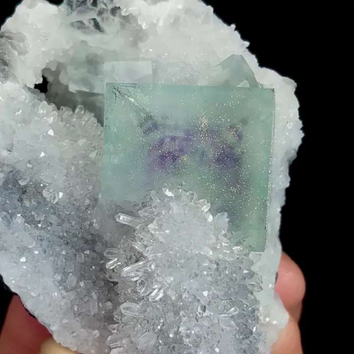 Natural Green Purple Phantom Fluorite and Quartz Cluster, Mineral Specimen:Zhejiang,China (55*75*35MM) image