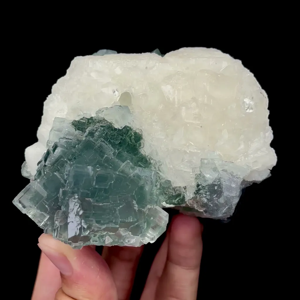 Natural Green Stepped Fluorite and Calcite Mineral Specimen,High Quality Specimen,XIANGHUALING,HUNAN,CHINA(90*83*72mm) image