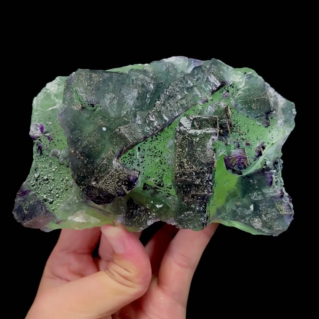 Natural Green Stepped Fluorite and Pyrite Mineral Specimen,High Quality Specimen,JIANGXI,CHINA(135*80*50mm) - image 4