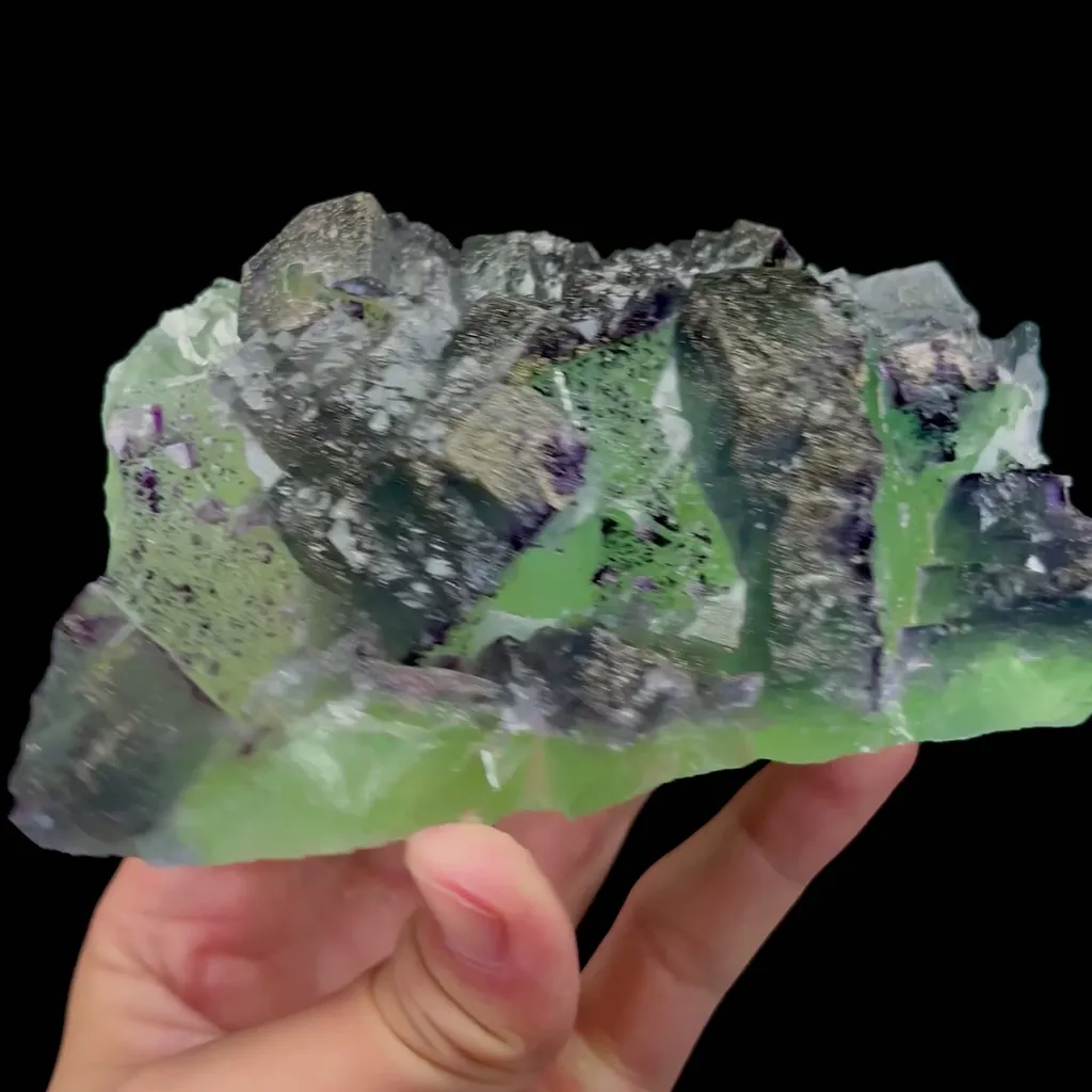 Natural Green Stepped Fluorite and Pyrite Mineral Specimen,High Quality Specimen,JIANGXI,CHINA(135*80*50mm) - image 2