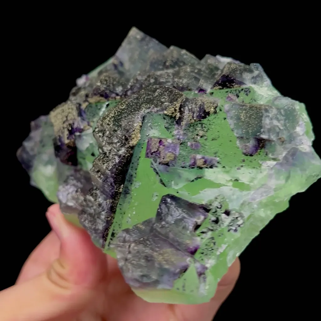 Natural Green Stepped Fluorite and Pyrite Mineral Specimen,High Quality Specimen,JIANGXI,CHINA(135*80*50mm) - image 3