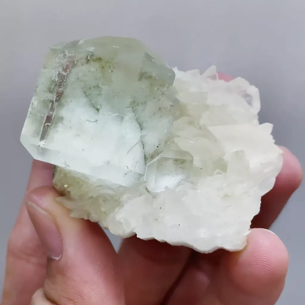 Natural Green Transparent Cubic Fluorite and Calcite Symbiosis comes from Xianghualing,Hunan 50*45*30MM image