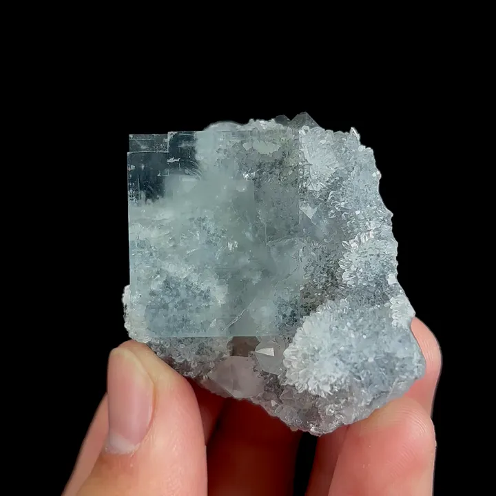 Natural Green Transparent Cubic Fluorite and Quartz Cluster, Mineral Specimen:Zhejiang,China (35*40*35MM) image