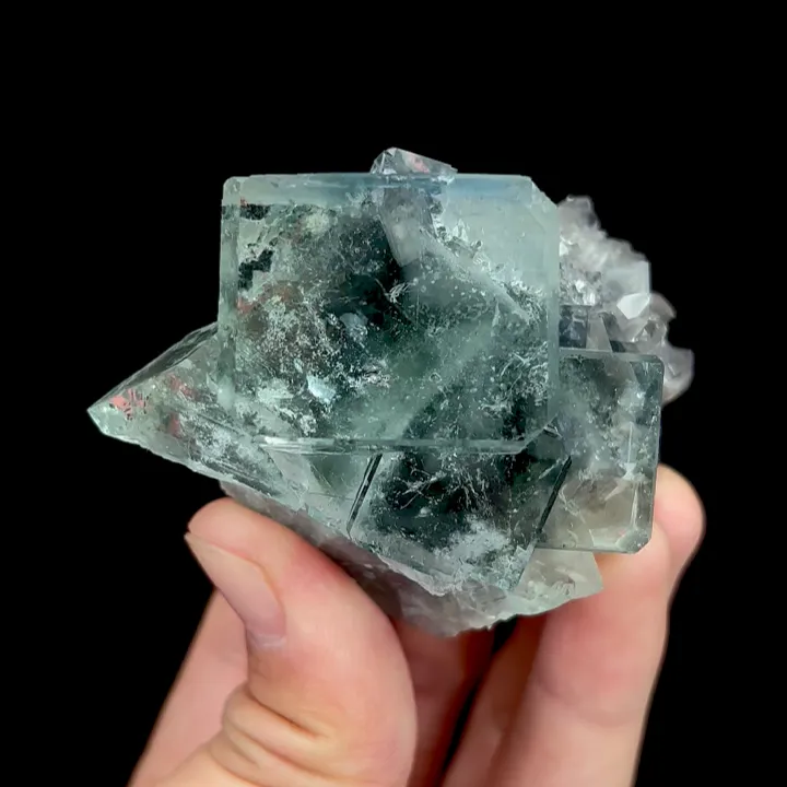 Natural Green Transparent Cubic Fluorite and Quartz Cluster, Mineral Specimen:Zhejiang,China (50*50*65MM) image