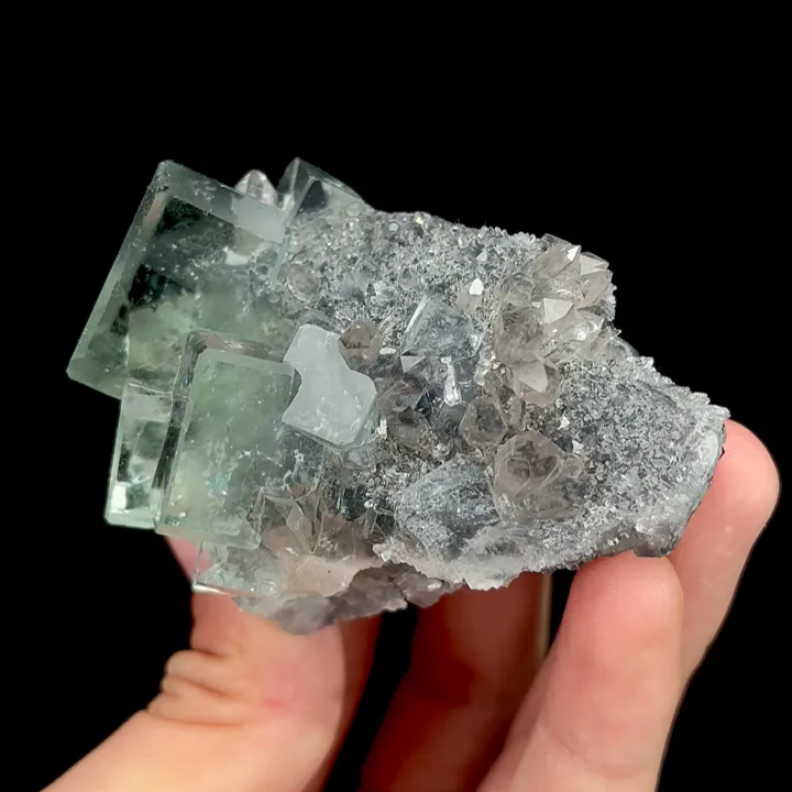 Natural Green Transparent Cubic Fluorite and Quartz Cluster, Mineral Specimen:Zhejiang,China (50*50*65MM) - image 3