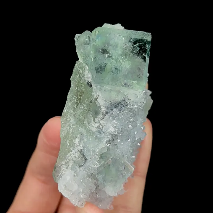 Natural Green Transparent Cubic Fluorite and Quartz Cluster, Mineral Specimen:Zhejiang,China (70*50*40MM) image