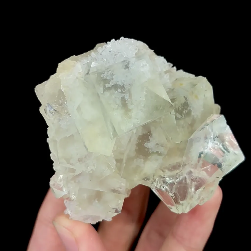 Natural Green Transparent Cubic Fluorite and Quartz, Mineral Specimen:Xianghualing,Hunan (70*70*45MM) image
