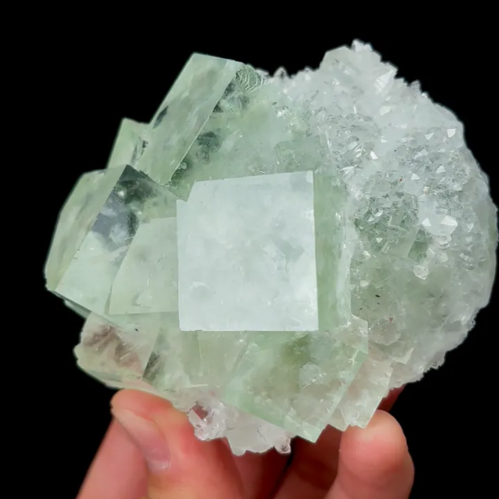 Natural Green Transparent Cubic Fluorite and Quartz, Mineral Specimen:Zhejiang,China (80*75*45MM) image