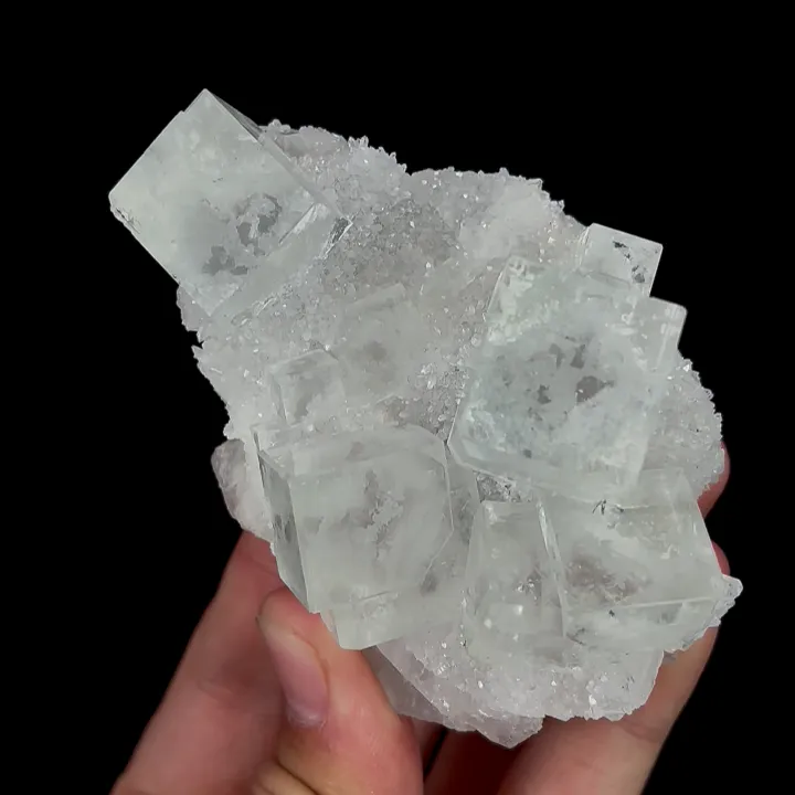 Natural Green Transparent Cubic Fluorite and Quartz, Mineral Specimen:Zhejiang,China (85*55*50MM) image