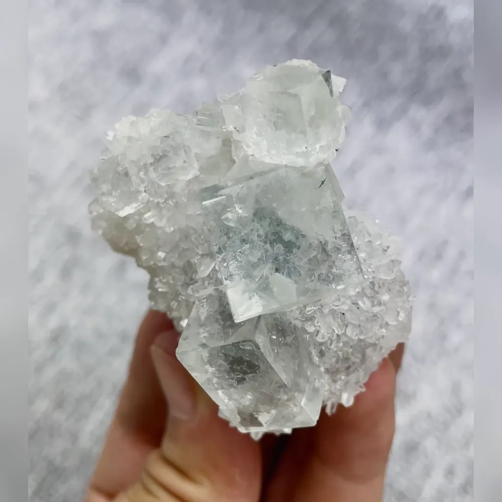 Natural Green Transparent Cubic Fluorite and Quartz Symbiosis comes from Zhejiang,China 60*50*30MM image