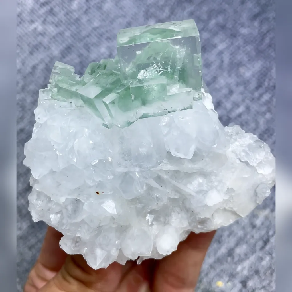 Natural Green Transparent Cubic Fluorite and Quartz Symbiosis comes from Zhejiang,China 75*65*40MM image