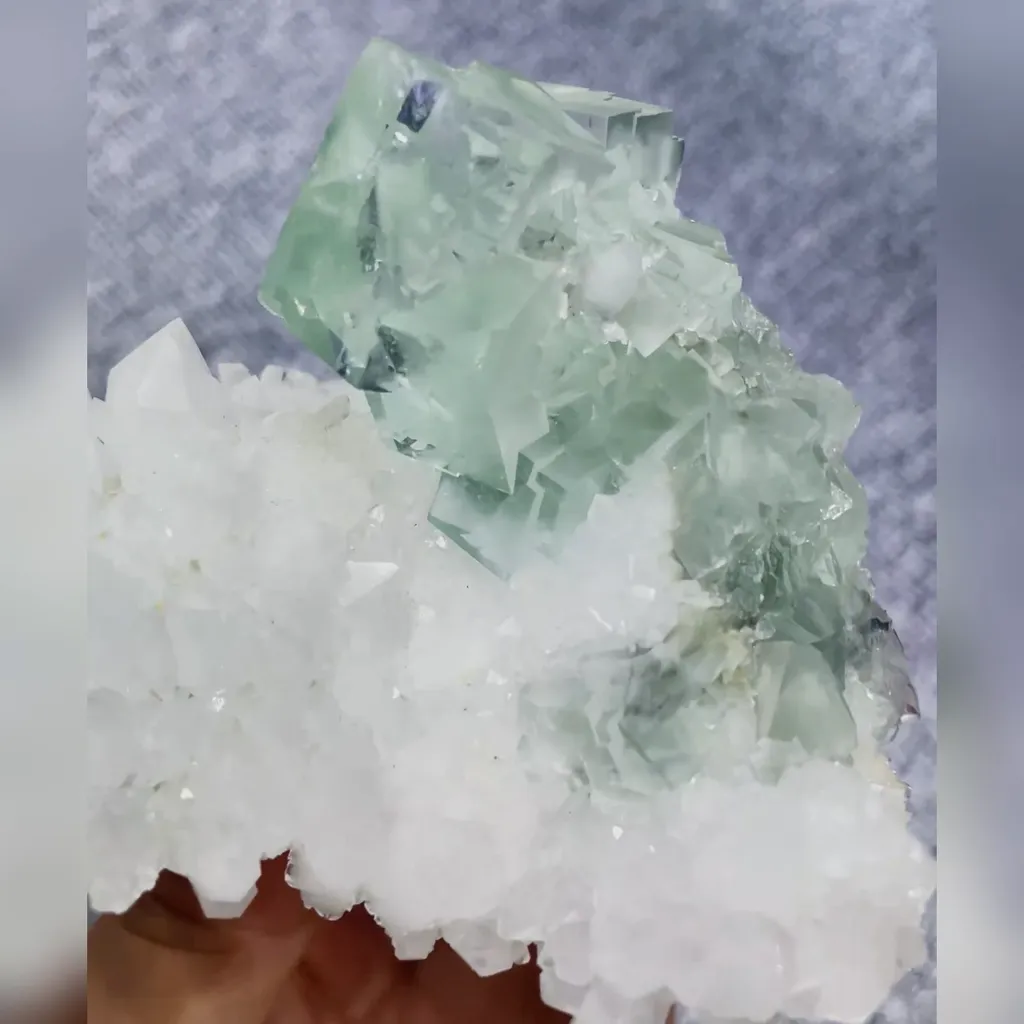 Natural Green Transparent Cubic Fluorite and Quartz Symbiosis comes from Zhejiang,China 90*80*60MM image