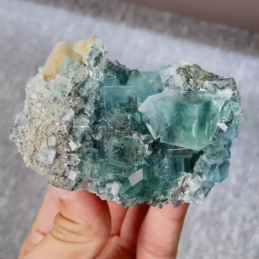 Natural Green Transparent Cubic Fluorite and Siderite Symbiosis comes from Xianghualing,Hunan 80*55*30MM - image 4