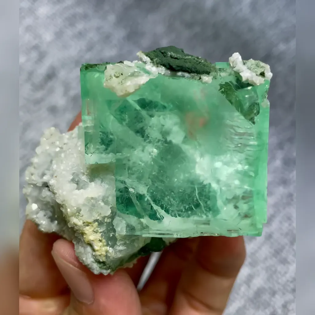 Natural Green Transparent Cubic Fluorite comes from Xianghualing,Hunan 50*55*45MM - image 3