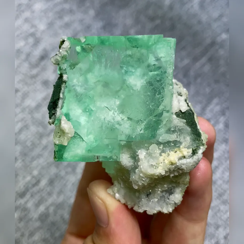 Natural Green Transparent Cubic Fluorite comes from Xianghualing,Hunan 50*55*45MM - image 5