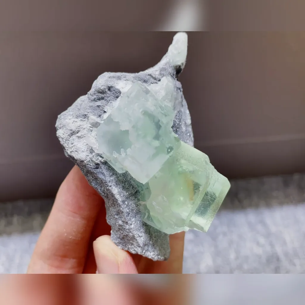 Natural Green Transparent Cubic Fluorite comes from Xianghualing,Hunan 80*55*40MM - image 4