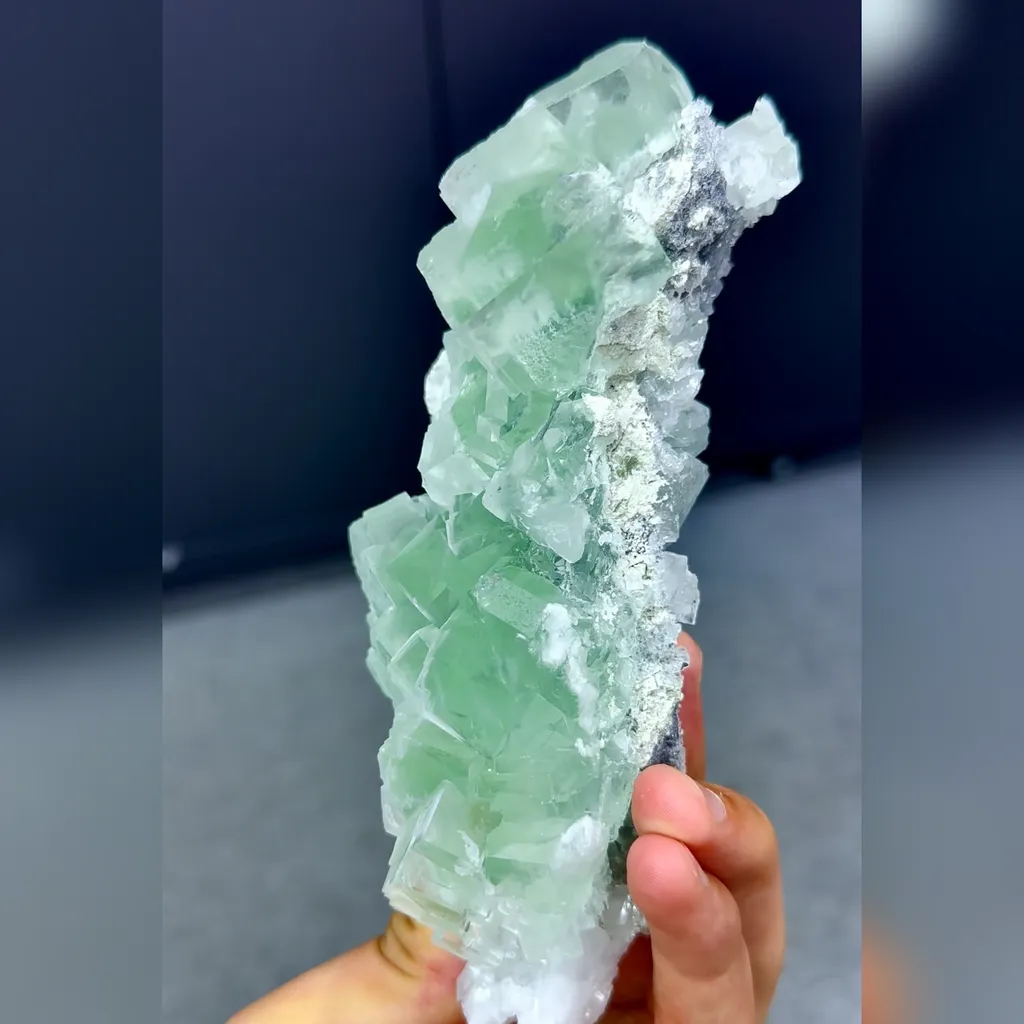 Natural Green Transparent Cubic Fluorite comes from Zhejiang,China 60*50*155MM - image 2