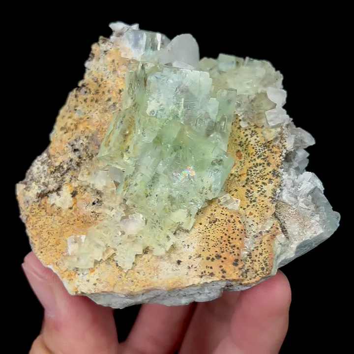 Natural Green Transparent Fluorite and Calcite, Mineral Specimen:Xianghualing,Hunan (75*75*40MM) - image 2