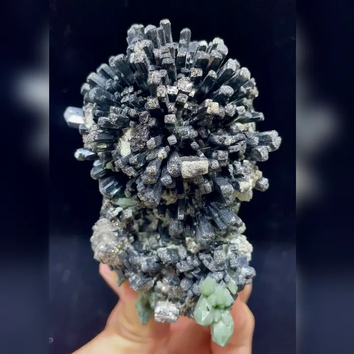 Natural Hedenbergite and Green Quartz Cluster comes from Inner Mongolia,China 65*100*80MM image