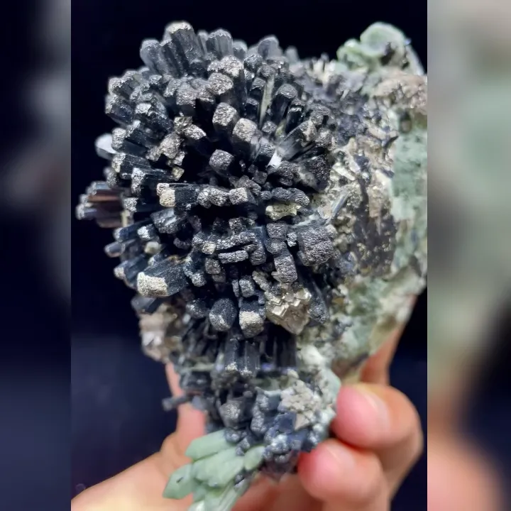 Natural Hedenbergite and Green Quartz Cluster comes from Inner Mongolia,China 65*100*80MM - image 3
