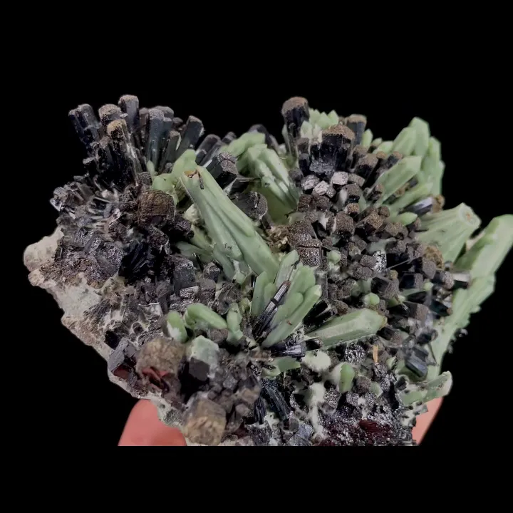 Natural Hedenbergite and Green Quartz Cluster, Mineral Specimen: Inner Mongolia,China (120*100*55MM) image
