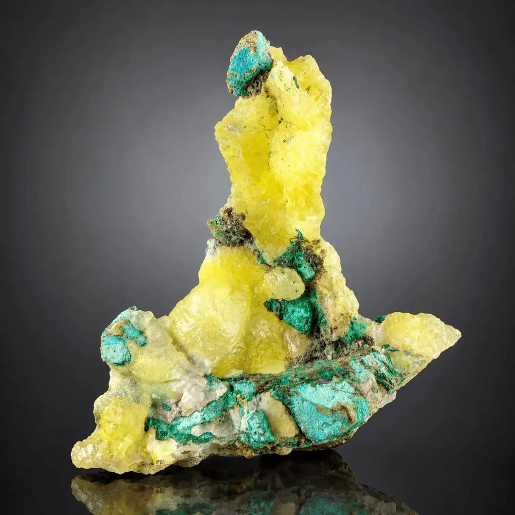 Natural Lemon Yellow Brucite with Blue Copper from Pakistan image