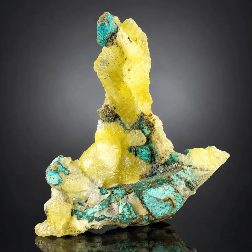 Natural Lemon Yellow Brucite with Blue Copper from Pakistan - image 7