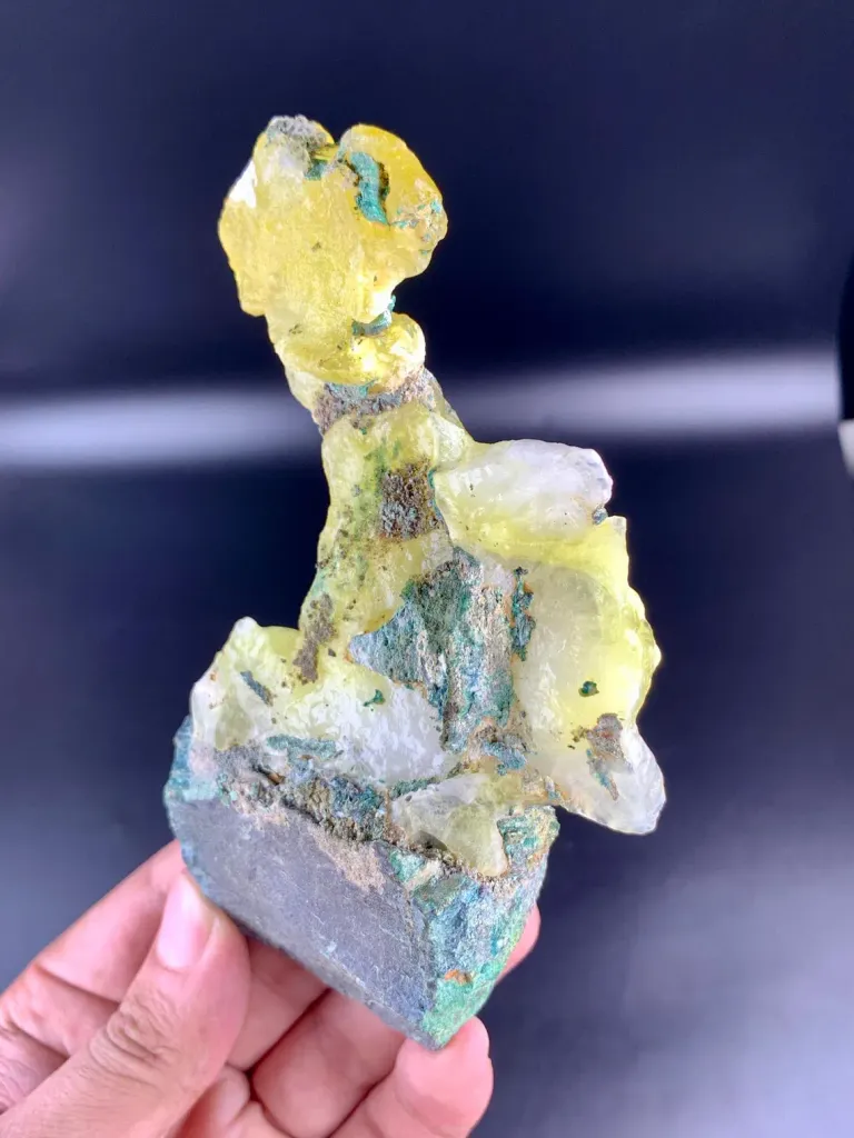 Natural Lemon Yellow Brucite with Blue copper on Matrix from Pakistan - image 6