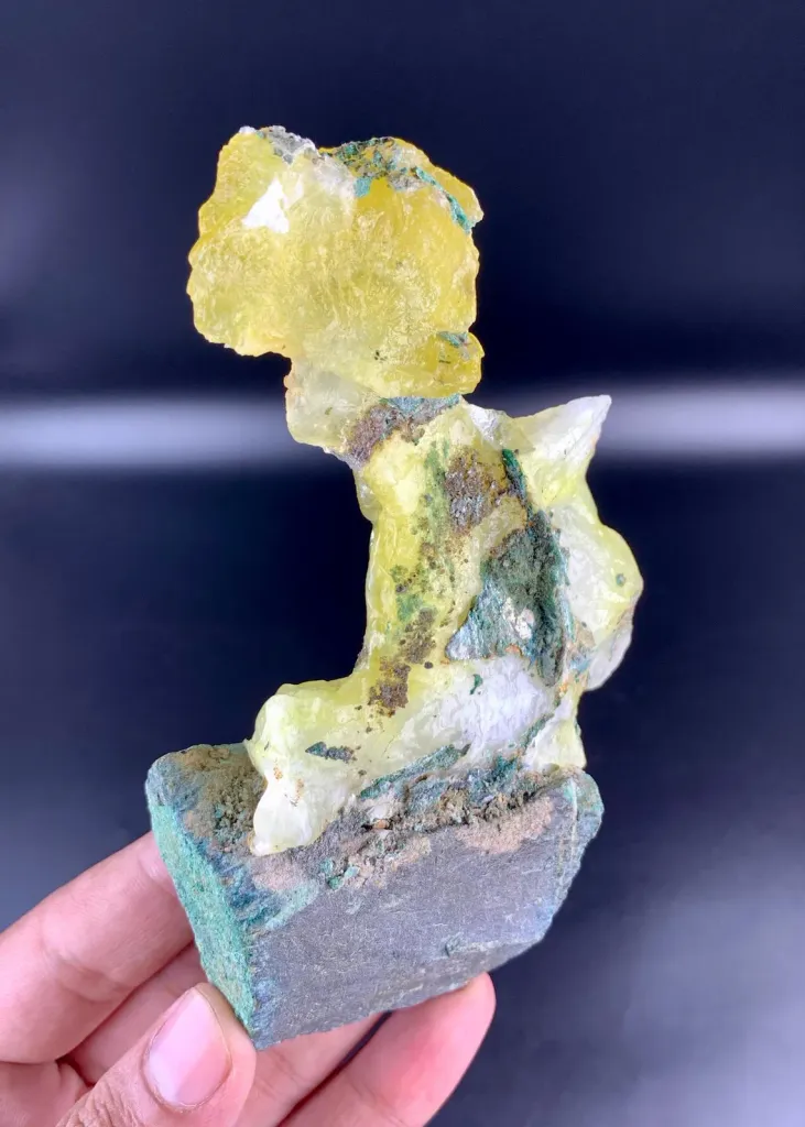 Natural Lemon Yellow Brucite with Blue copper on Matrix from Pakistan - image 4