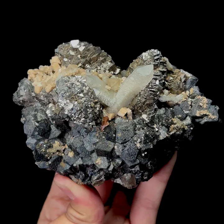 Natural Magnetite,Arsenopyrite,Dolomite,Clear Fluorite and Crystal,Multiple minerals coexist Mineral Specimen:JIANGXI China (120*60*100mm) image