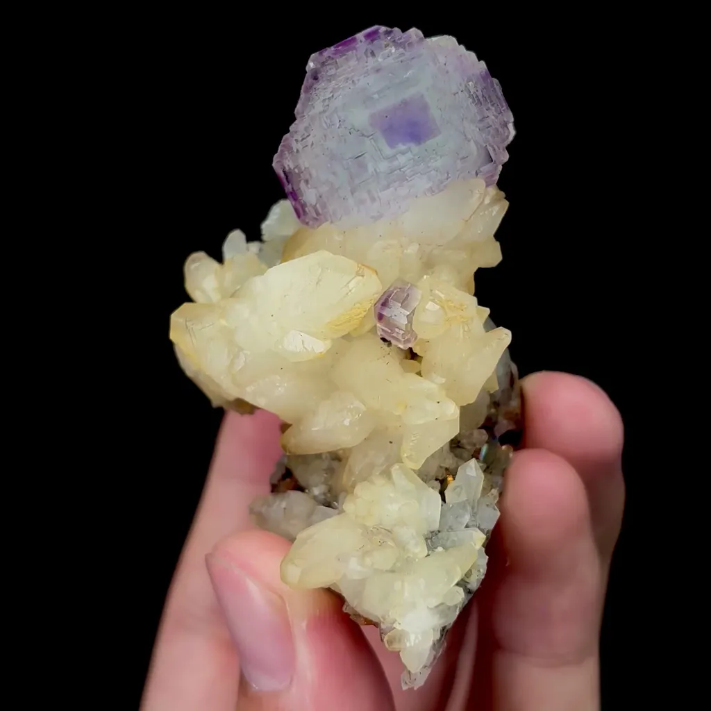 Natural Octahedral Fluorite and Calcite Mineral Specimen,High Quality Specimen,SHANGBAO,HUNAN,CHINA(40*35*68mm) image