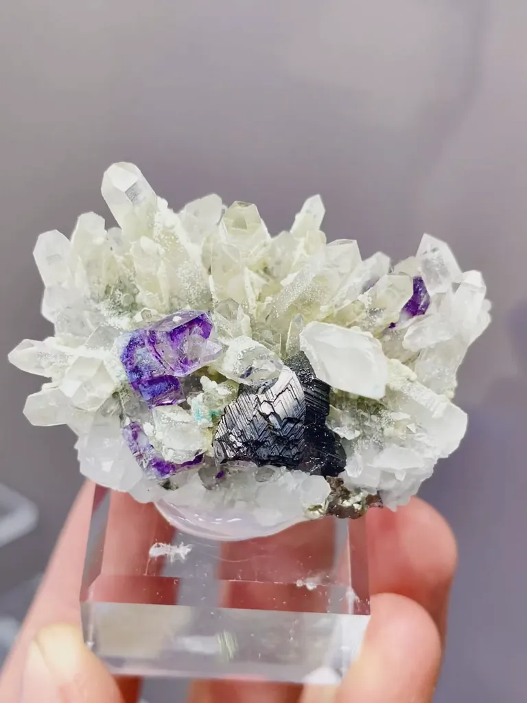 Natural Phantom Fluorite and Crystal Clusters coexist with Wolframite comes from Yaogangxian,China 45*25*20MM image