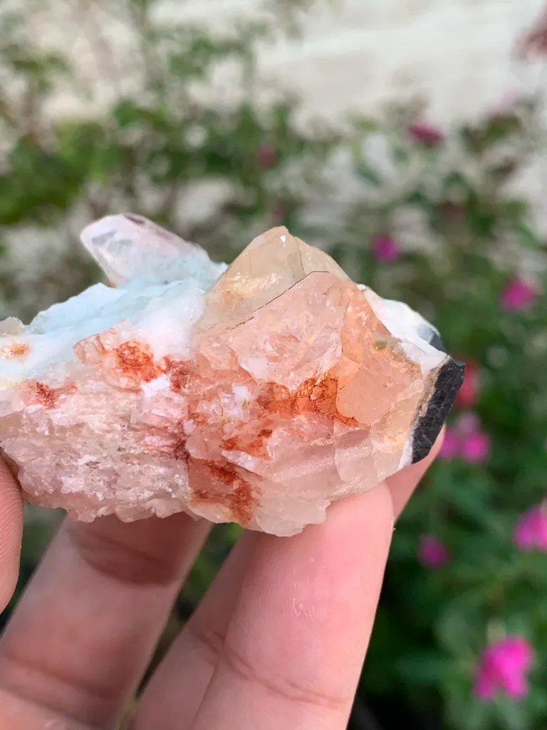 Natural Pink Katlang Topaz on Matrix with Quartz and Black Tourmaline Specimen from Pakistan - image 5