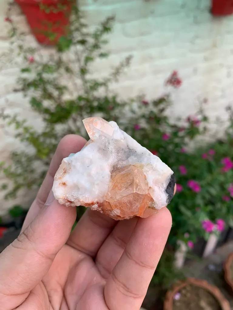 Natural Pink Katlang Topaz on Matrix with Quartz and Black Tourmaline Specimen from Pakistan - image 3