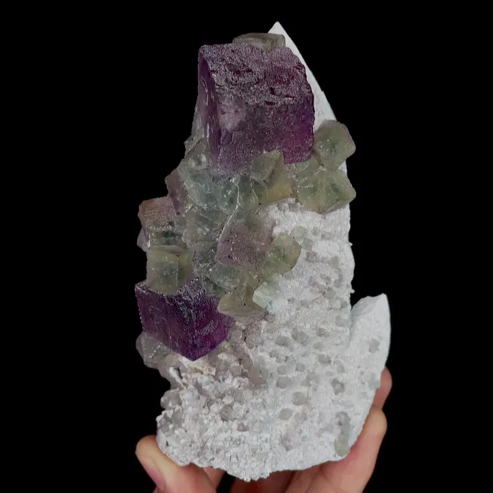 Natural Purple and Green Cubic Fluorite and Quartz, Mineral Specimen: Inner Mongolia,China (80*120*70MM) - image 7