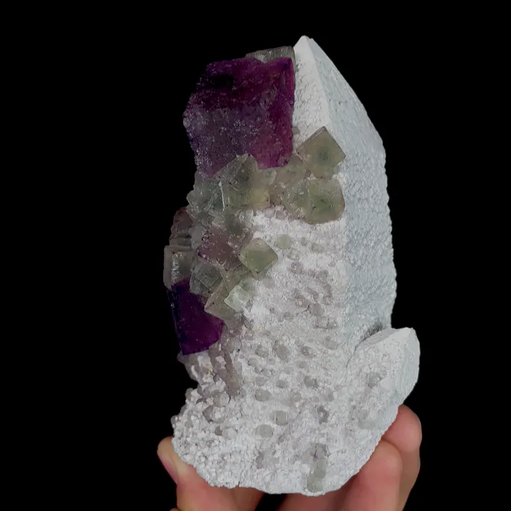 Natural Purple and Green Cubic Fluorite and Quartz, Mineral Specimen: Inner Mongolia,China (80*120*70MM) image