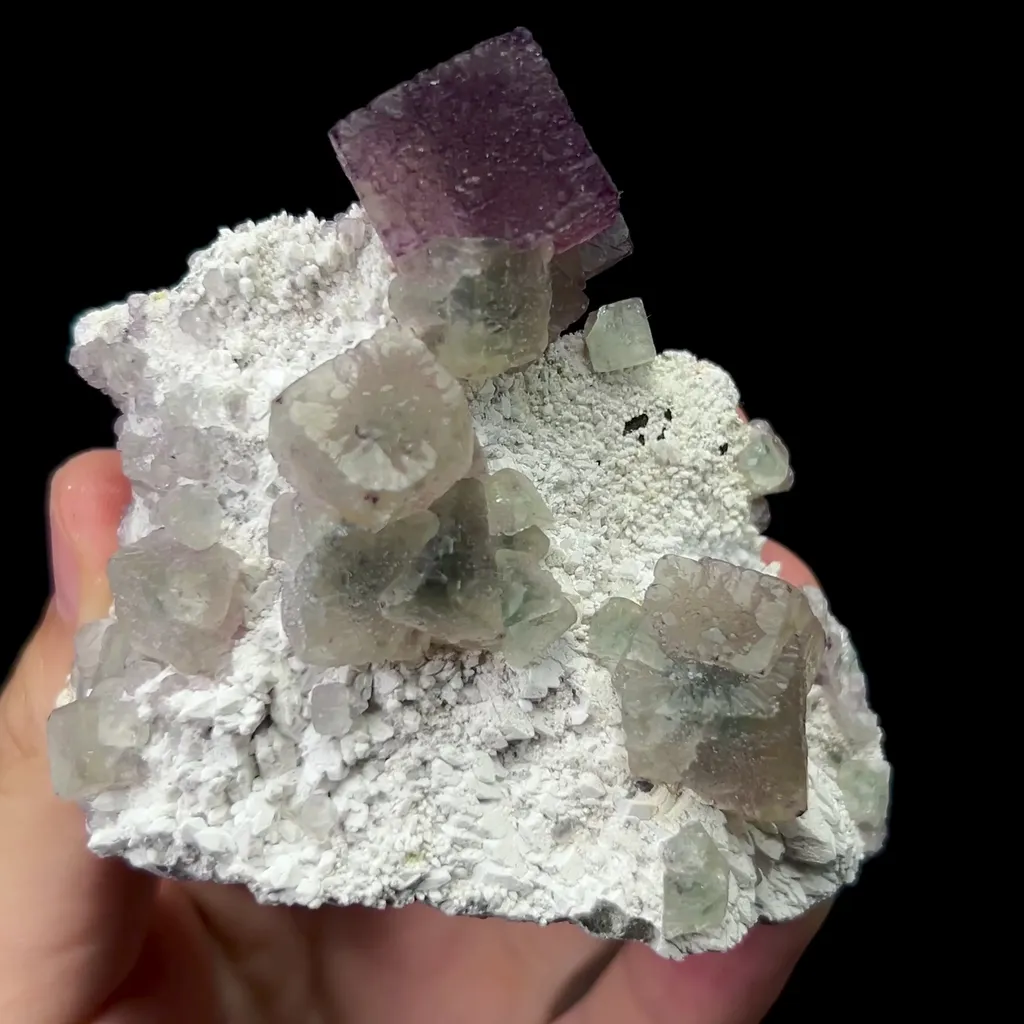 Natural Purple and Green Cubic Fluorite Mineral Specimen,High Quality Specimen,INNER MONGOLIA,CHINA(70*70*30mm) image