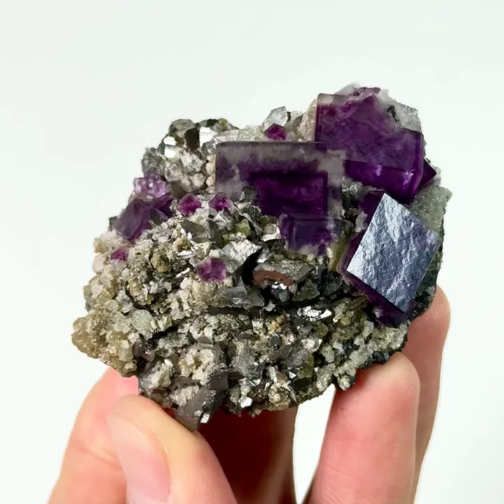 Natural Purple Cubic Fluorite and Arsenopyrite, Mineral Specimen: Yaogangxian,Hunan (55*45*35MM) image