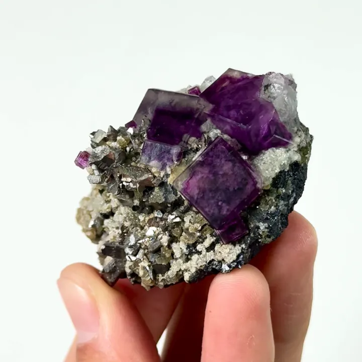 Natural Purple Cubic Fluorite and Arsenopyrite, Mineral Specimen: Yaogangxian,Hunan (55*45*35MM) - image 3