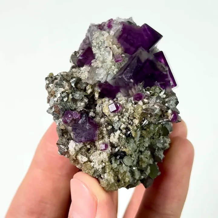 Natural Purple Cubic Fluorite and Arsenopyrite, Mineral Specimen: Yaogangxian,Hunan (55*45*35MM) - image 4