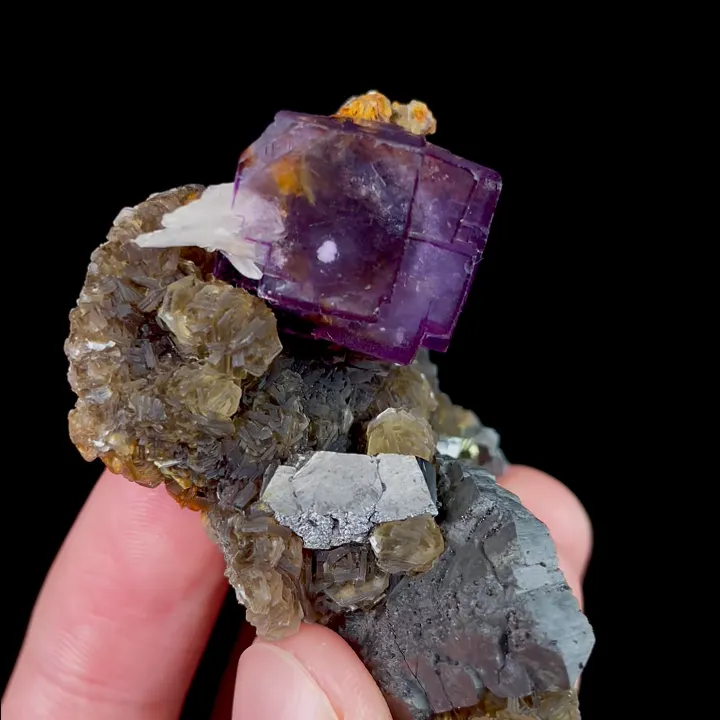 Natural Purple Cubic Fluorite and Arsenopyrite, Mineral Specimen:Yaogangxian,Hunan (40*55*30MM) - image 4