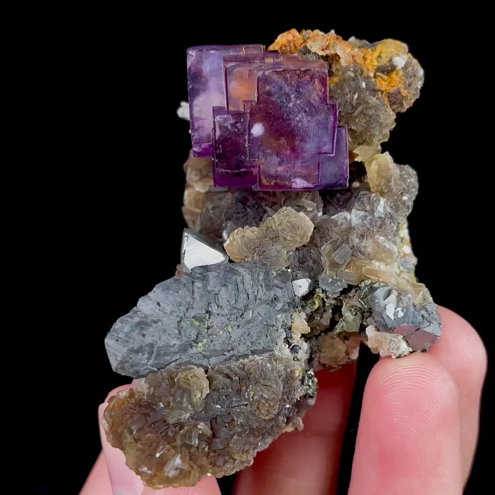 Natural Purple Cubic Fluorite and Arsenopyrite, Mineral Specimen:Yaogangxian,Hunan (40*55*30MM) - image 6