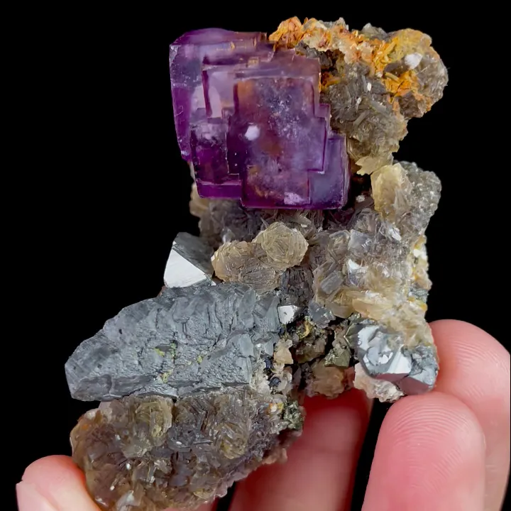 Natural Purple Cubic Fluorite and Arsenopyrite, Mineral Specimen:Yaogangxian,Hunan (40*55*30MM) - image 5
