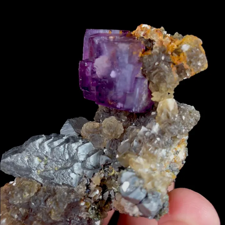 Natural Purple Cubic Fluorite and Arsenopyrite, Mineral Specimen:Yaogangxian,Hunan (40*55*30MM) image