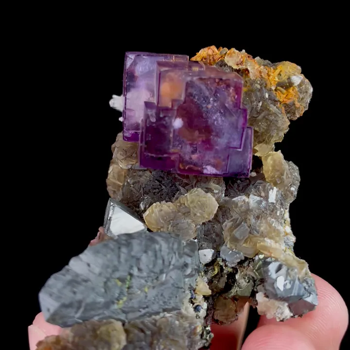 Natural Purple Cubic Fluorite and Arsenopyrite, Mineral Specimen:Yaogangxian,Hunan (40*55*30MM) - image 3