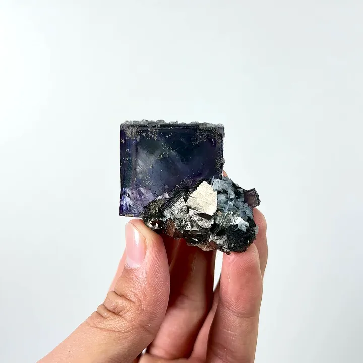 Natural Purple Cubic Fluorite and Arsenopyrite, Mineral Specimen:Yaogangxian,Hunan (45*40*30MM) image