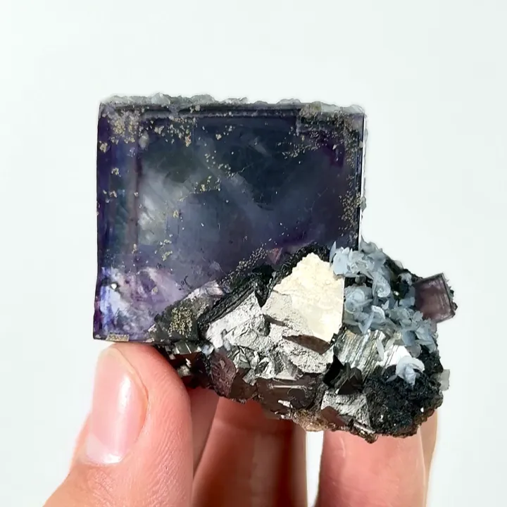 Natural Purple Cubic Fluorite and Arsenopyrite, Mineral Specimen:Yaogangxian,Hunan (45*40*30MM) - image 3
