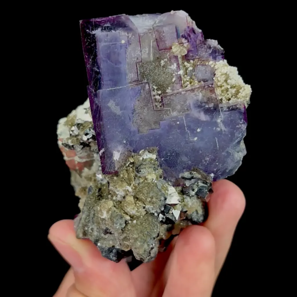 Natural Purple Cubic Fluorite and Arsenopyrite, Mineral Specimen:Yaogangxian,Hunan (60*55*80MM) - image 3